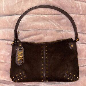 Michael Kors Astor Large Studded Suede Shoulder Bag Chocolate Brown